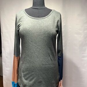 Allegra K Gray and Blue Long Sleeve Top